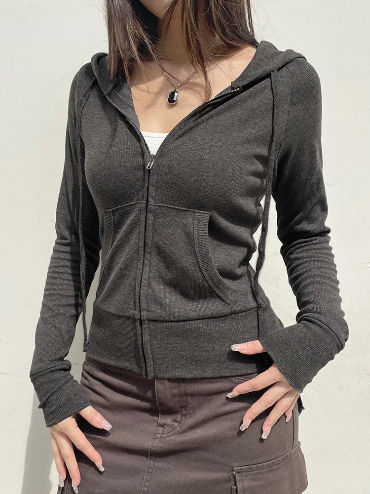 IAMSURE Casual Streetwear Basic Hooded Pockets Sweatshirt Tracksuit Solid Long Sleeve Hoodies Women