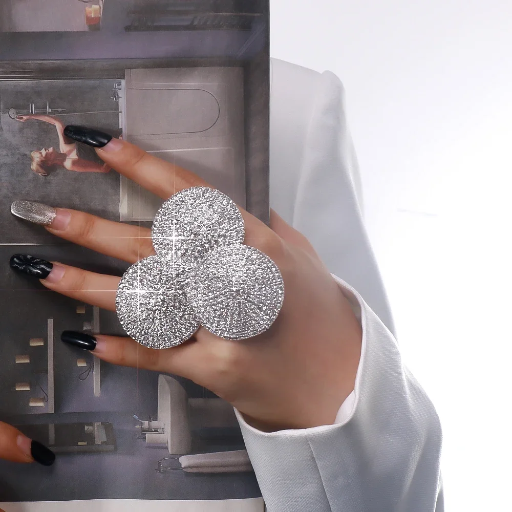 Stonefans Crystal Round Exaggerated Rings Party Finger Accessories Fashion Women Bling Rhinestone