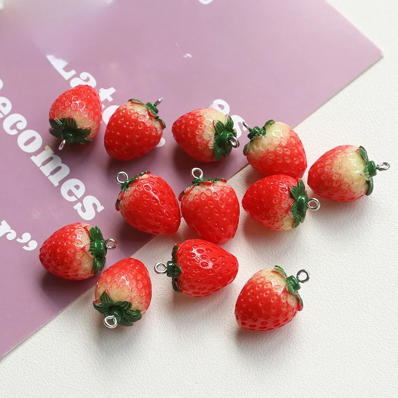 10Pcs Resin Imitation Fruit Pendants Strawberry Charms for Jewelry Making DIY Earrings Bracelet