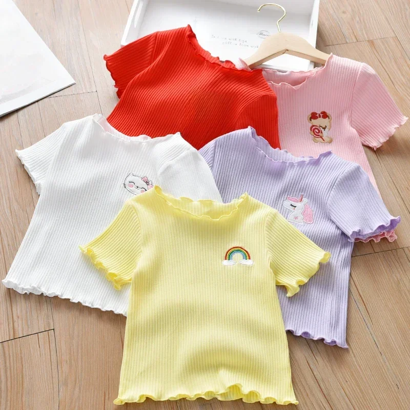 Summer T-shirt Girls Short-sleeved Bottom Shirt Solid Color Tops Fashion Casual Baby Girl Tshirts