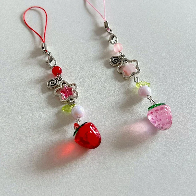 Sweet Y2K Cute Strawberry Mobile Phone Lanyard Lovely Fruits Phone Chain For Girls Aesthetic
