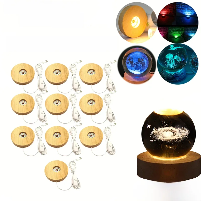 Wood Desktop Decorative Lights Light Base Night Light Wooden Led Usb Display Light Display Stand