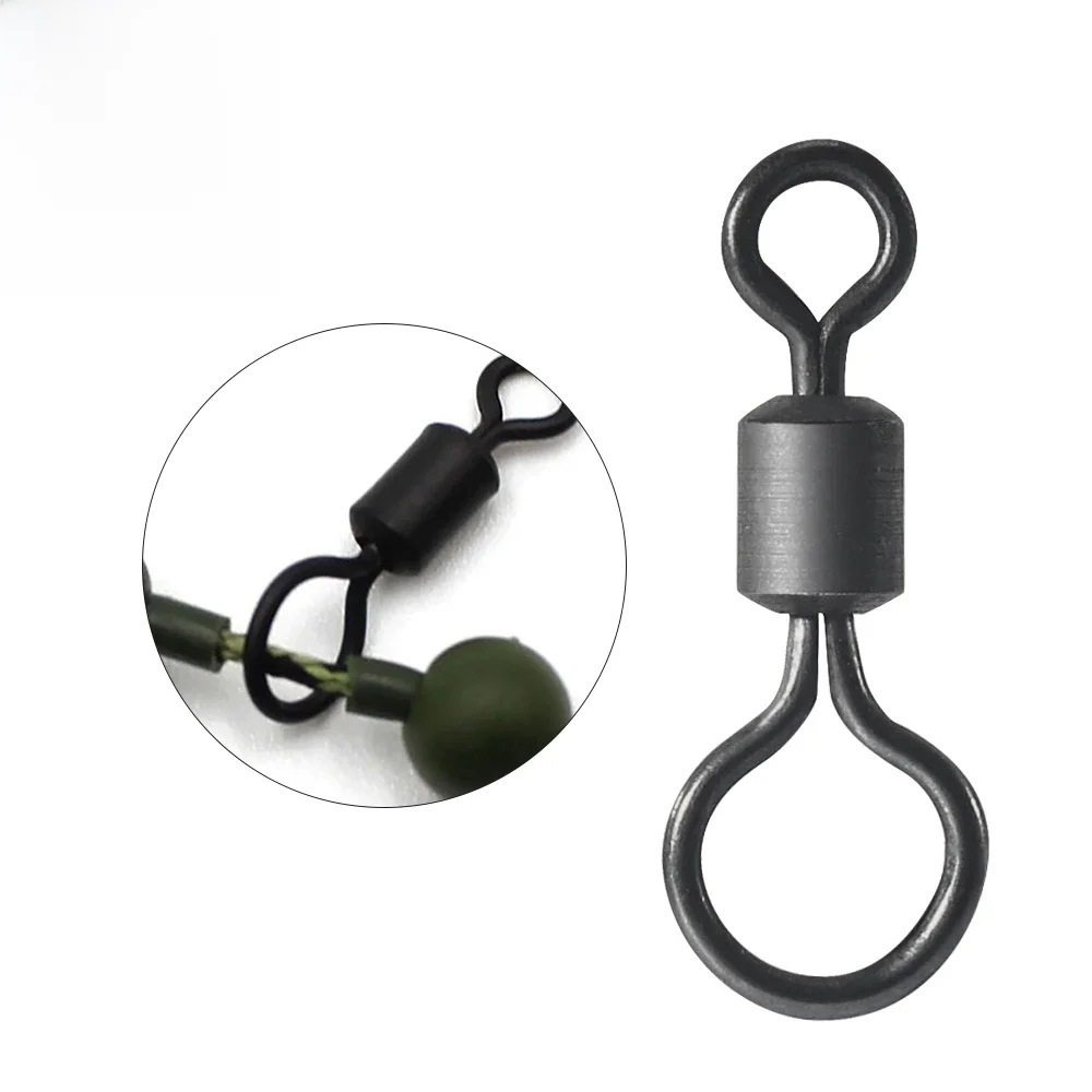 DNDYUJU 100pcs Carp Fishing Swivel Big Eye Rolling Swivels Matt Black Carp Quick Change Connector