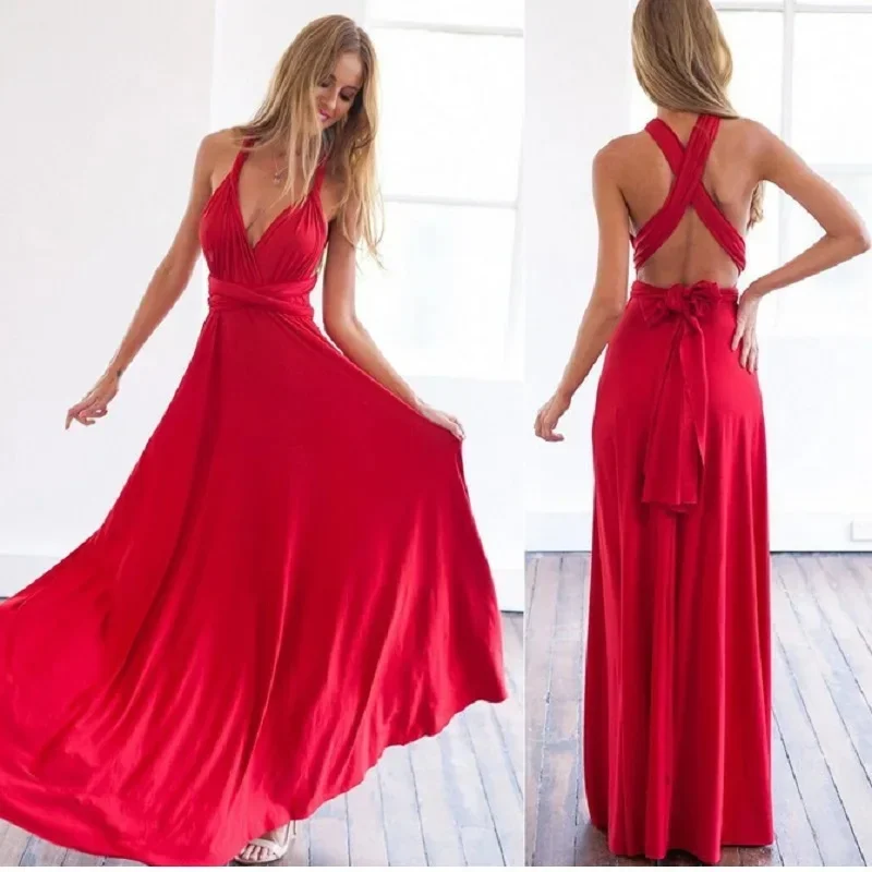 Sexy Fashion BandageLong Dresses Women Girl Summer Boho Female Red Long Dresses Fashion Multi Rope