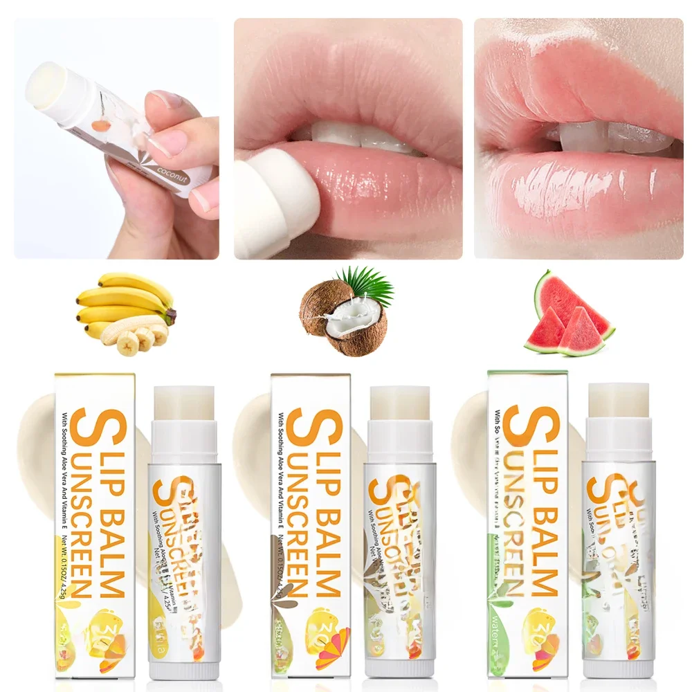1 Piece Sunscreen Lip Balm SPF 30 UVA Protection Lips Moisturizer Watermelon Coconut Banana Flavor