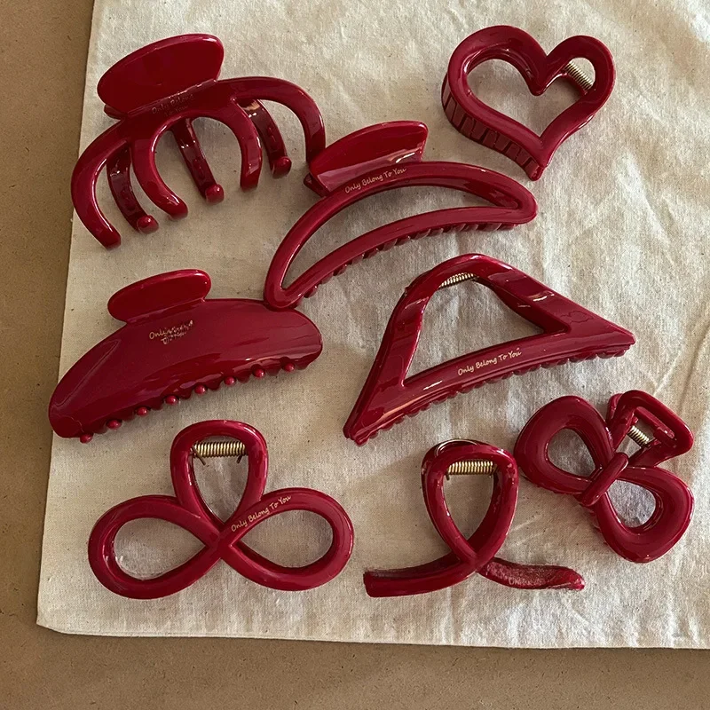 French Red Collection! Large Grip Letters Gold Label Back Head Updo Shark Clip Hair Accessories