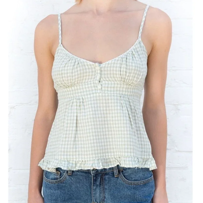 White Ruffle Crop Top y2k Kawaii Women Cute Sweet Vest E-girl Sleeveless Tshirt Sweet Fairy Core