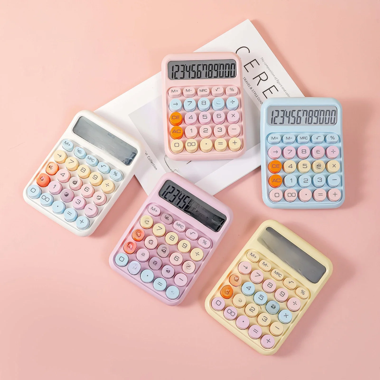 Mechanical Calculator 12 Digit Large LCD Display Big Round Button Cute Candy Colored Calculator