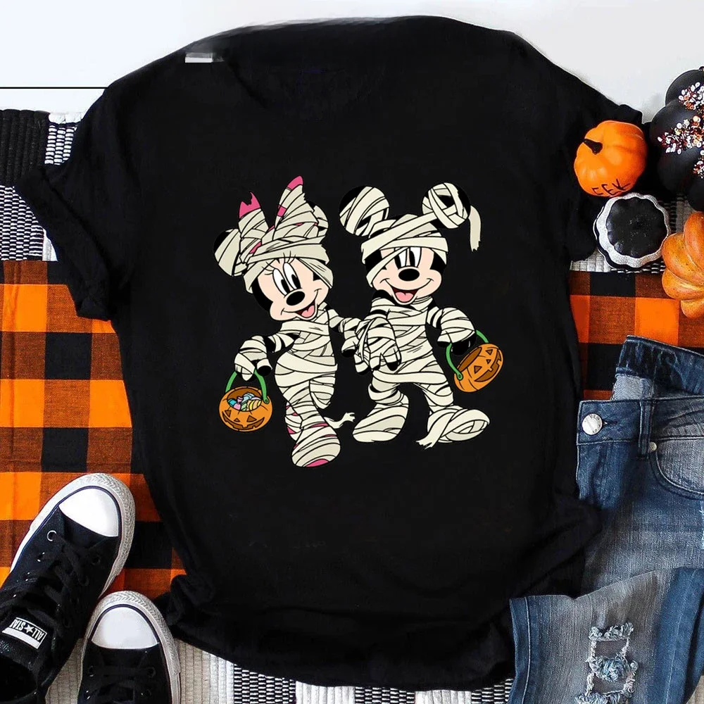 Funny Mickey Minnie Mummy Print Disney Children Cotton T Shirts Trick Treat Fashion Halloween Cute
