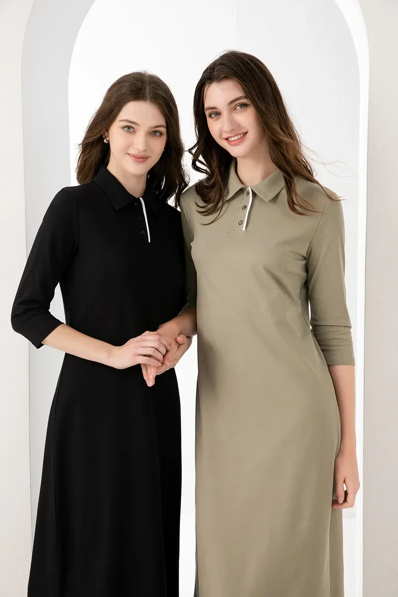 AS 2024 summer woman polo dress maxi length high quality pique fabric dress with invisible zipper