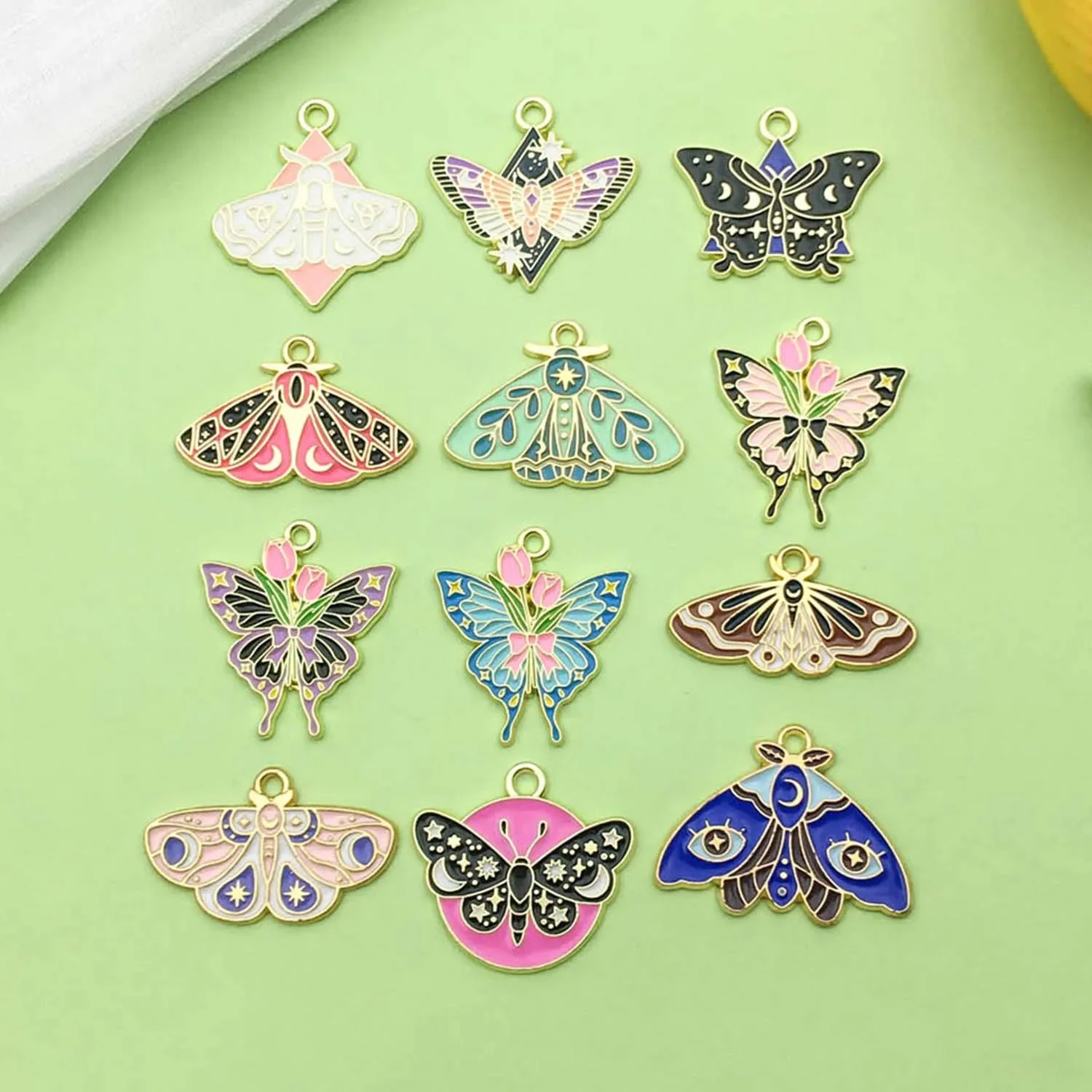 10/12pcs Enamel Colorful Halloween Charms Exquisite Pattern Moth Butterfly Design Pendants for DIY