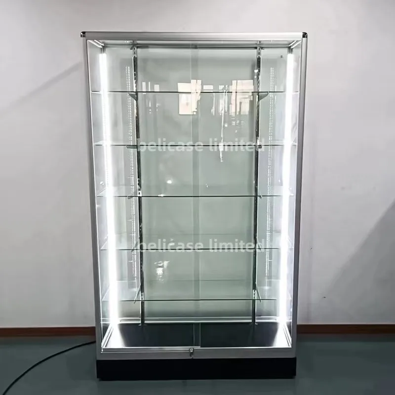 Custom, 39.4 x 13.8 D x 78 H Glass Retail Display Cases Adjustable Shelves Show Display Display Glass with Led