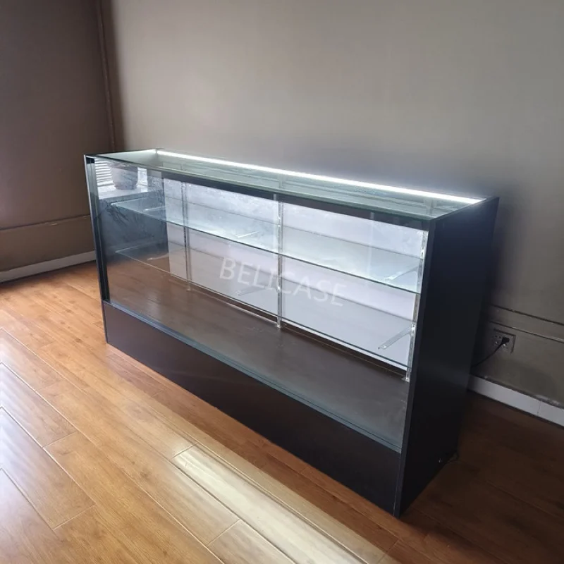 custom，6ft Display Lockable Display Showcase Wooden Retail Glass Counter with Led Lighting for Smoke Shops