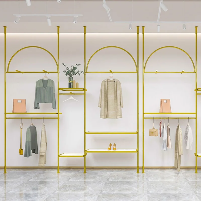 Custom, Custom 3D Clothing Shop Interior Design Boutique Showroom Decoration Garment Wall Mounted Display Stand Shelves Hanging