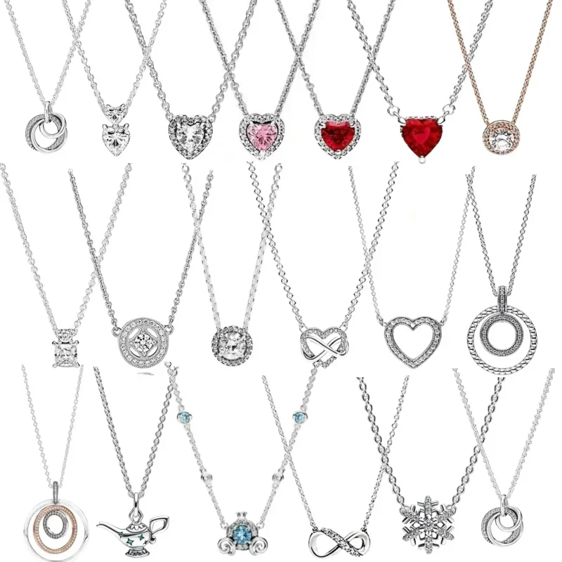 Disney Series Pumpkin Car, Elevated Heart Necklace, Fit Original Pandora Necklace, Women DIY Jewelry