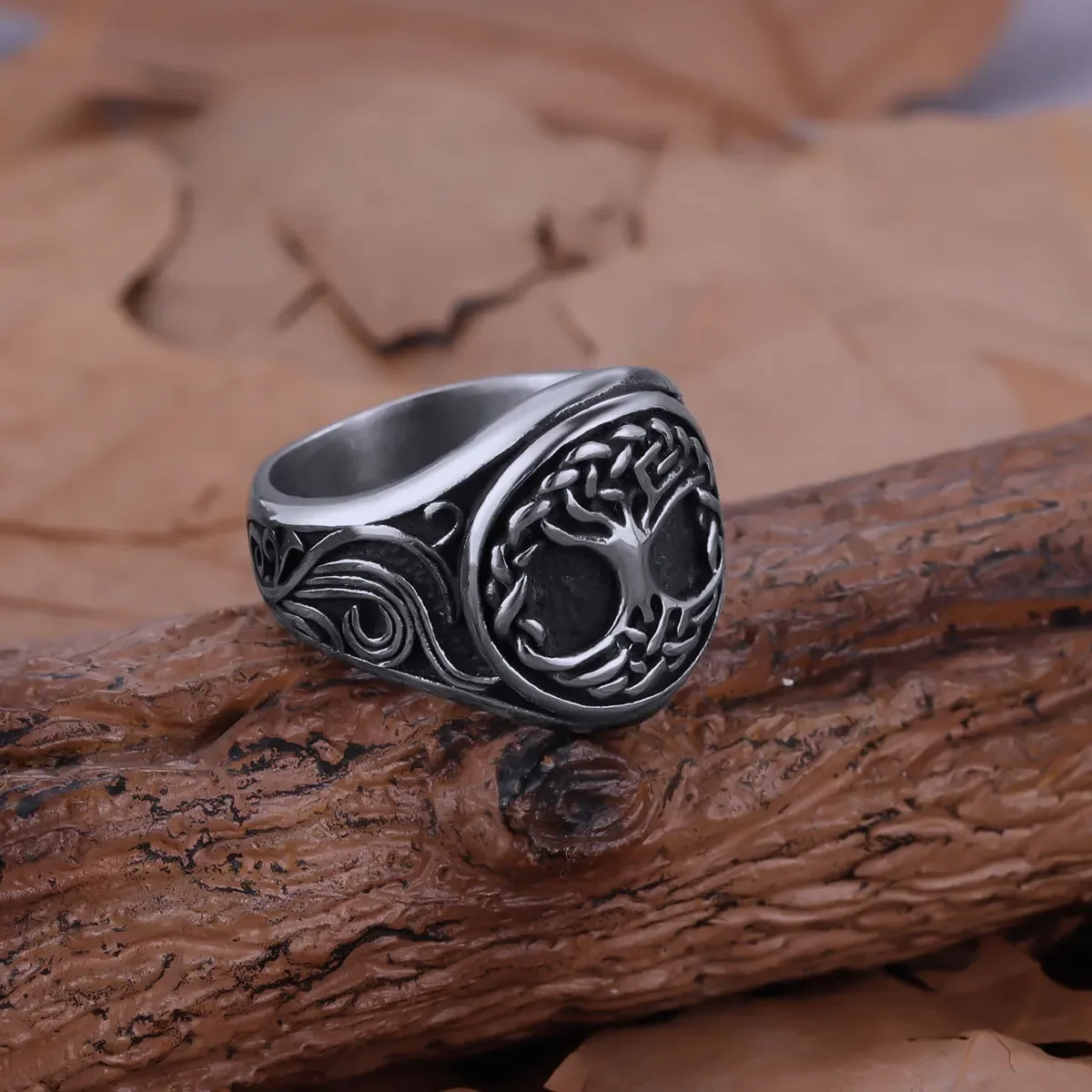 Stainless Steel Vikings Celtic Knot Yggdrasil Ring Scandinavia Nordic Men's Punk Hip Hop Jewelry