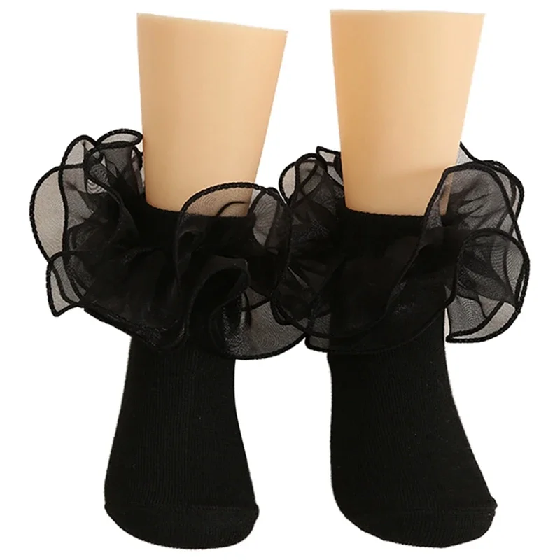 1 Pair Girls' Puffy Lace Socks Children's Combed Cotton Lace Lace Socks Baby Girl Skirt Accessories