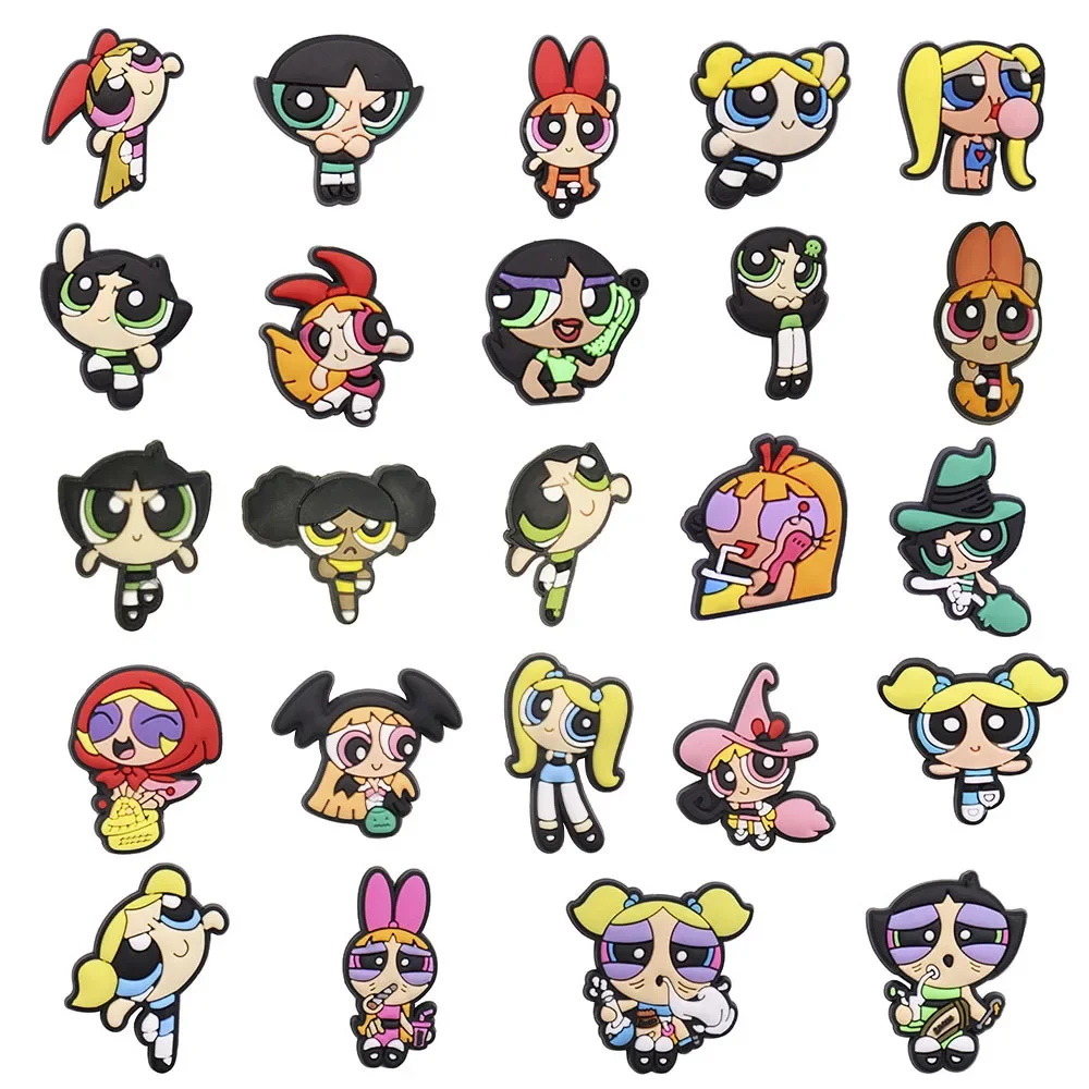 Good Quality 1-24pcs PVC Shoe Charms Cartoon The Powerpuff Girls PVC Accessories Sandals Ornaments