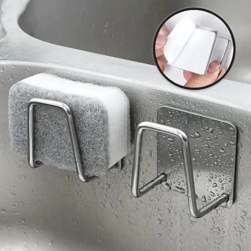 Stainless Sponges Holder Steel Kitchen Self Adhesive Sink Drain Basket Storage Rack Wall Hook Home
