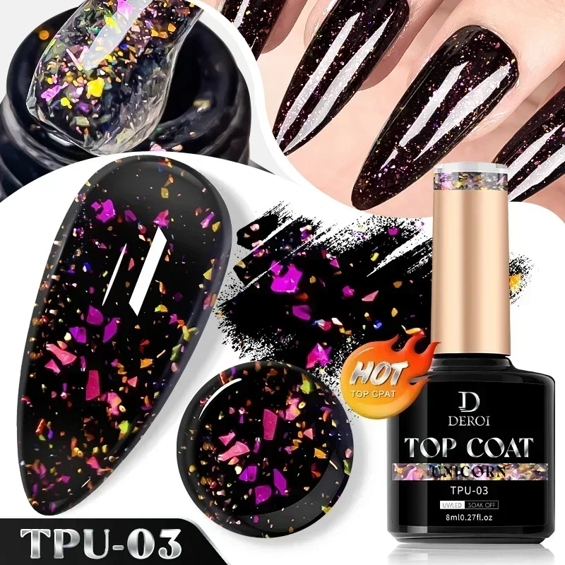 Glitter Top Coat Flash No Wipe Top Coat Clear Gel Base Coat Varnish Soak Off Topcoat Nude UV Gel