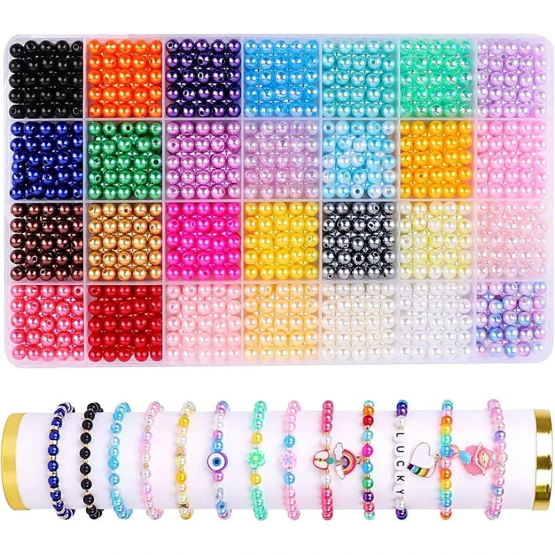 1680PCS Pearl Beads Kit 28 Colors 6mm Round Pearl Beads Bracelets Findings for Jewelry Making DIY