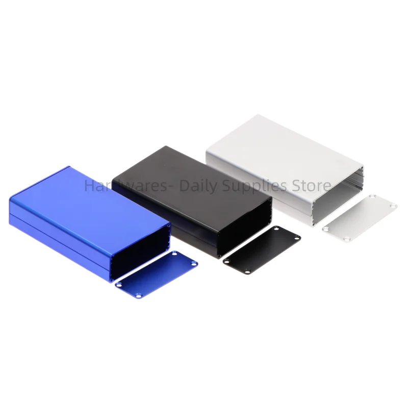 Aluminum PCB Instrument Box Enclosure Electronic Project Case Panels Screws DIY Built-in Grooves Silver Black Blue 80x50x20mm