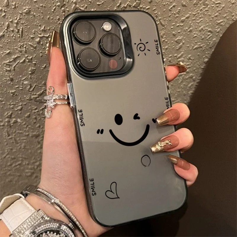 Smiling Face Electroplate Silver IMD Case For iPhone 16 15 14 Pro Max Plus 11 12 13 Pro 7 8 Plus X