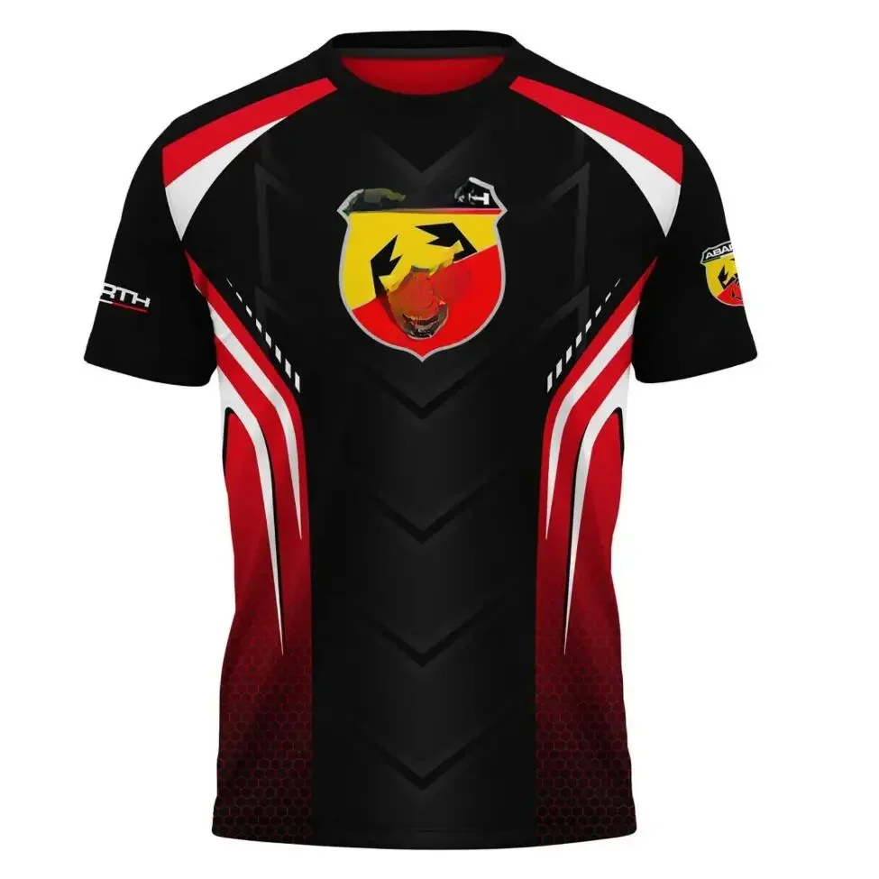 Summer Men‘s Kids Outdoor Racing Breathable Sportwear ABARTH Jersey Man Mesh Round Neck T-shirt Male