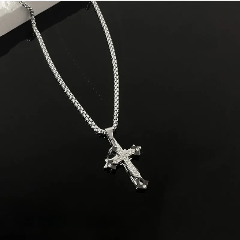 1 piece of long titanium steel non fading cross necklace, hip-hop men's trendy sweater chain, hoodie