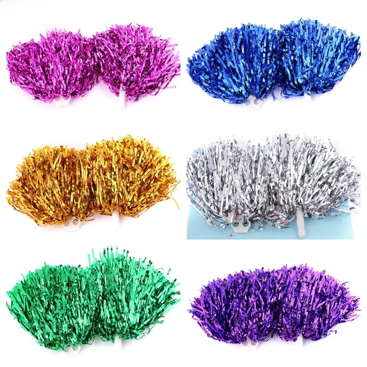 Cheerleading Pom Poms with Handle Cheer Balls Gold Silver Pink Red Green Blue for Hand Dance Women