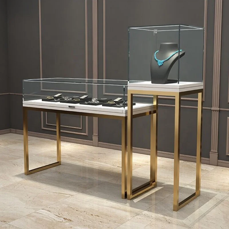 Custom, Custom Modern Stainless Steel Cabinet Glass Jewelry Display Showcase for Shop