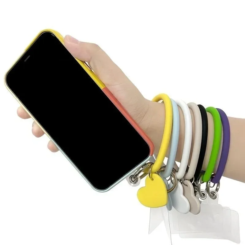 Silicone Heart Loop Cell Phone Hand Wrist Strap With Key Chain Holder - Universal Mobile Phone