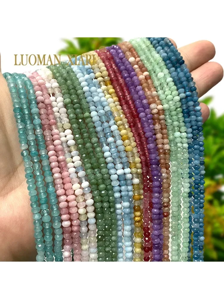 3x4MM AA Abacus Aquamarine Tourmaline Apatite Chalcedony Natural Stone Spacer Beads for Jewelry
