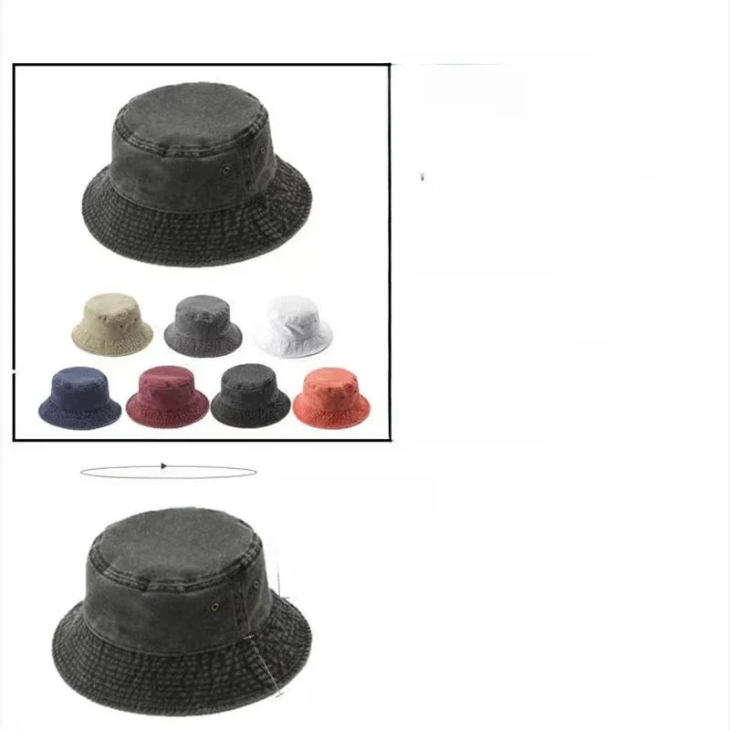Custom Logo Unisex Fashion Washed Denim Bucket Hat Solid Vintage Fisherman Hat for Women Men Outdoor