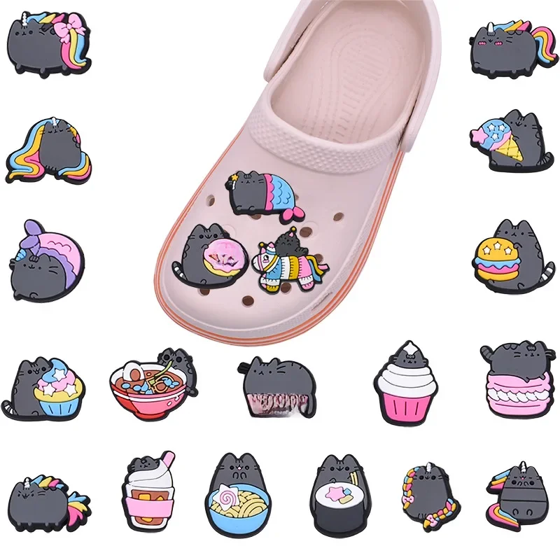 Pusheen Shoe Decoration Cartoon Figure Cute Buckle Charms Set Girls Boys Slippers Ornament Sandal