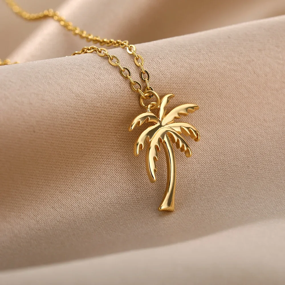 Coconut Palm Tree Necklace For Women Dainty Stainless Steel Gold Color Necklace Hawaiian Jewelry