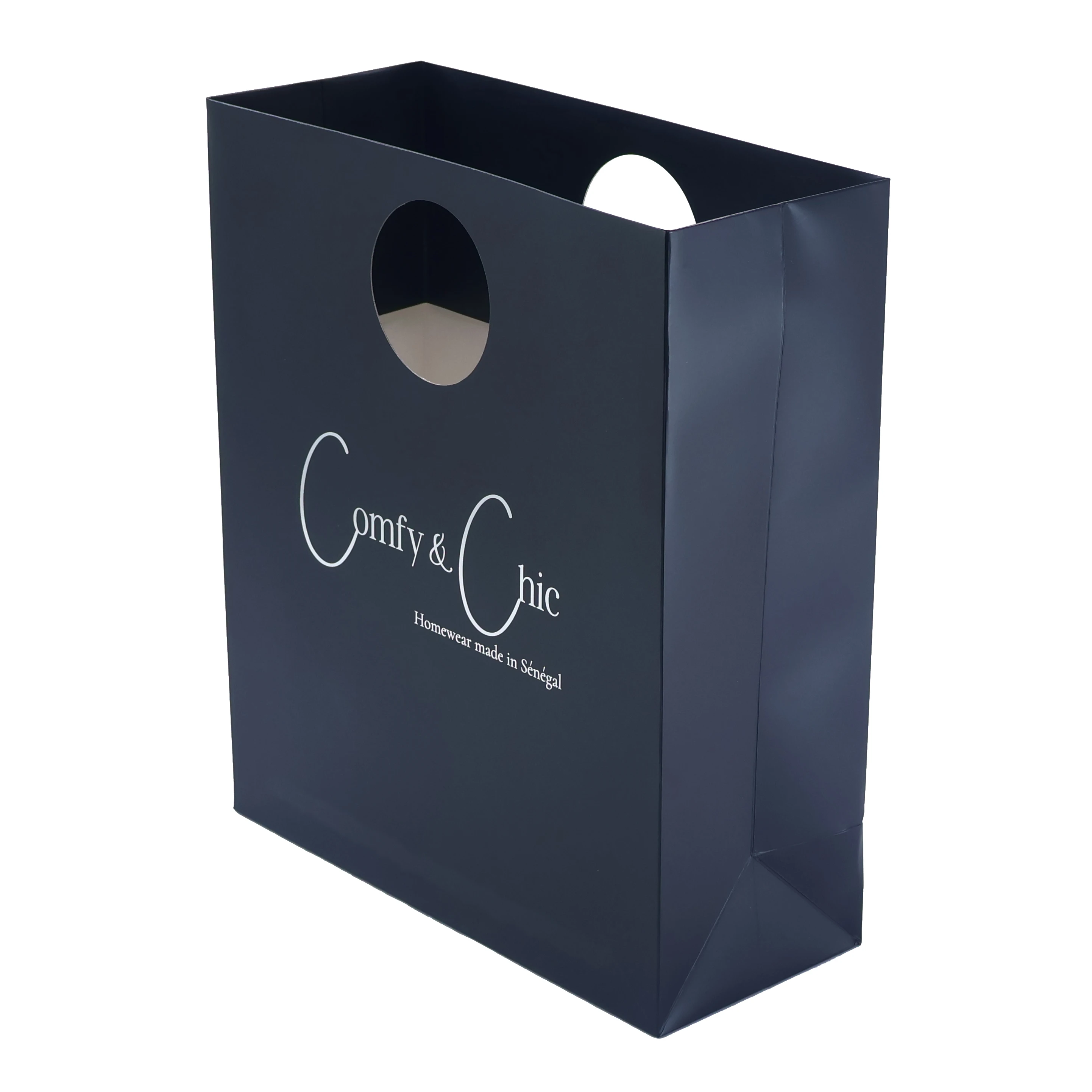 Luxury Shopping Packaging die cut handles Custom logo black design Matte Carry Beauty Printed premium paper gift bag 3a1