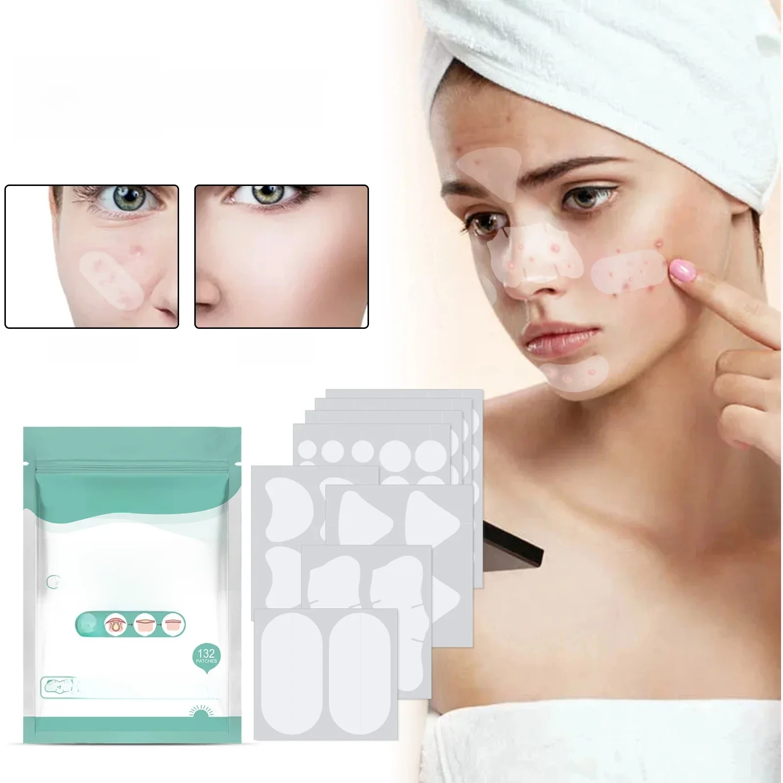 132Pcs Acne Pimple Patches Stickers Acne Spot Invisible Concealer Acne Patch Blemish Facial Mask