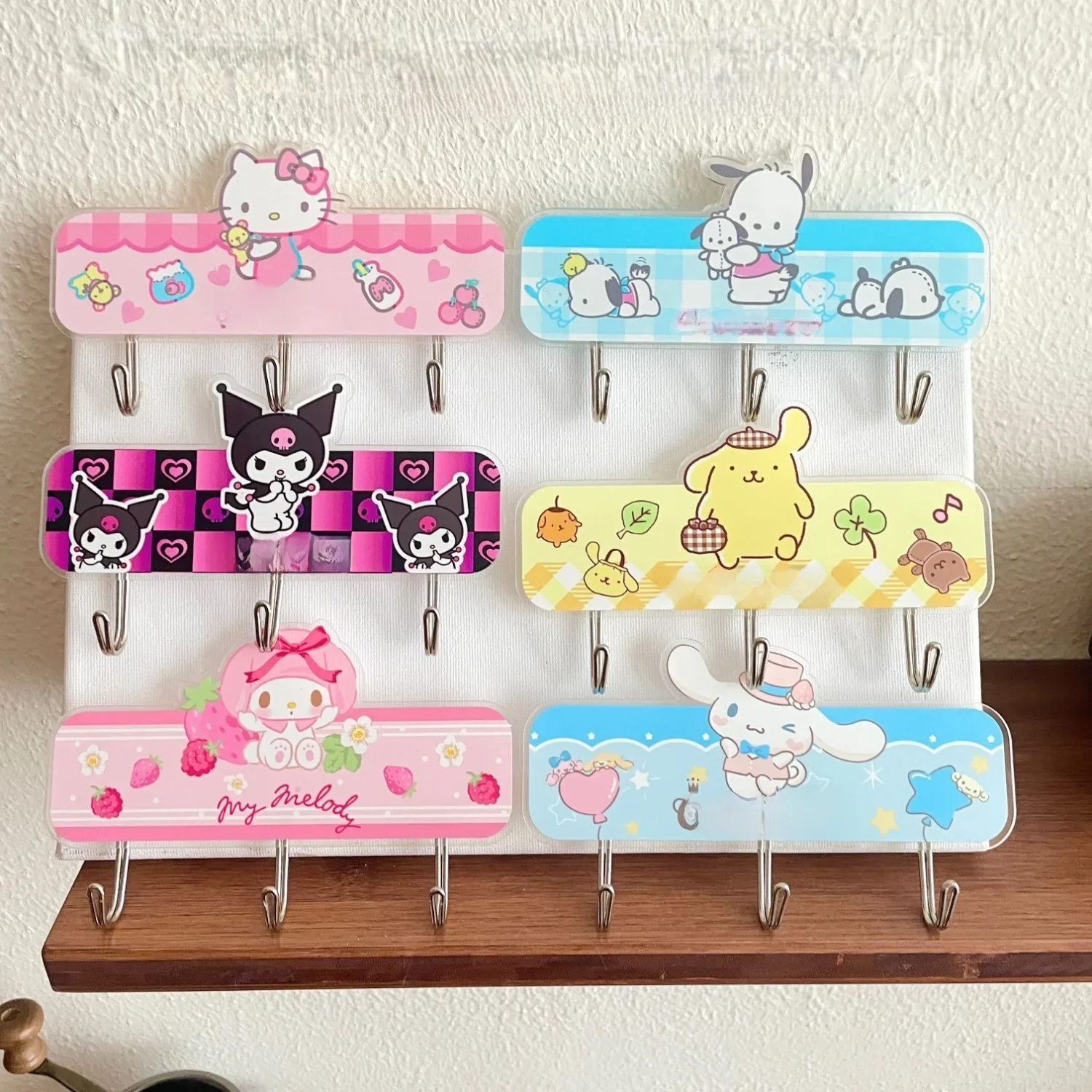 Kawaii Sanrio Multi Row Hook Cinnamoroll Kuromi My Melody Cute Student  Bedroom Kitchen Wall No