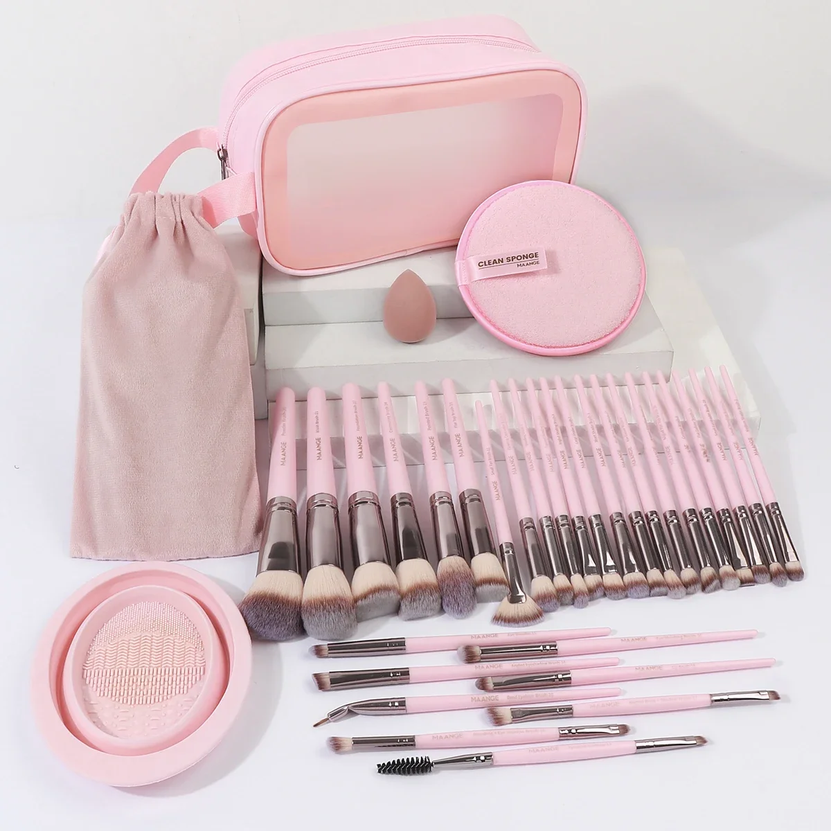 MAANGE 34PCS Makeup Tools Kit 30PCS Foundation Eyeshadow Blush Makeup Brush Cosmetic Makeup Remover