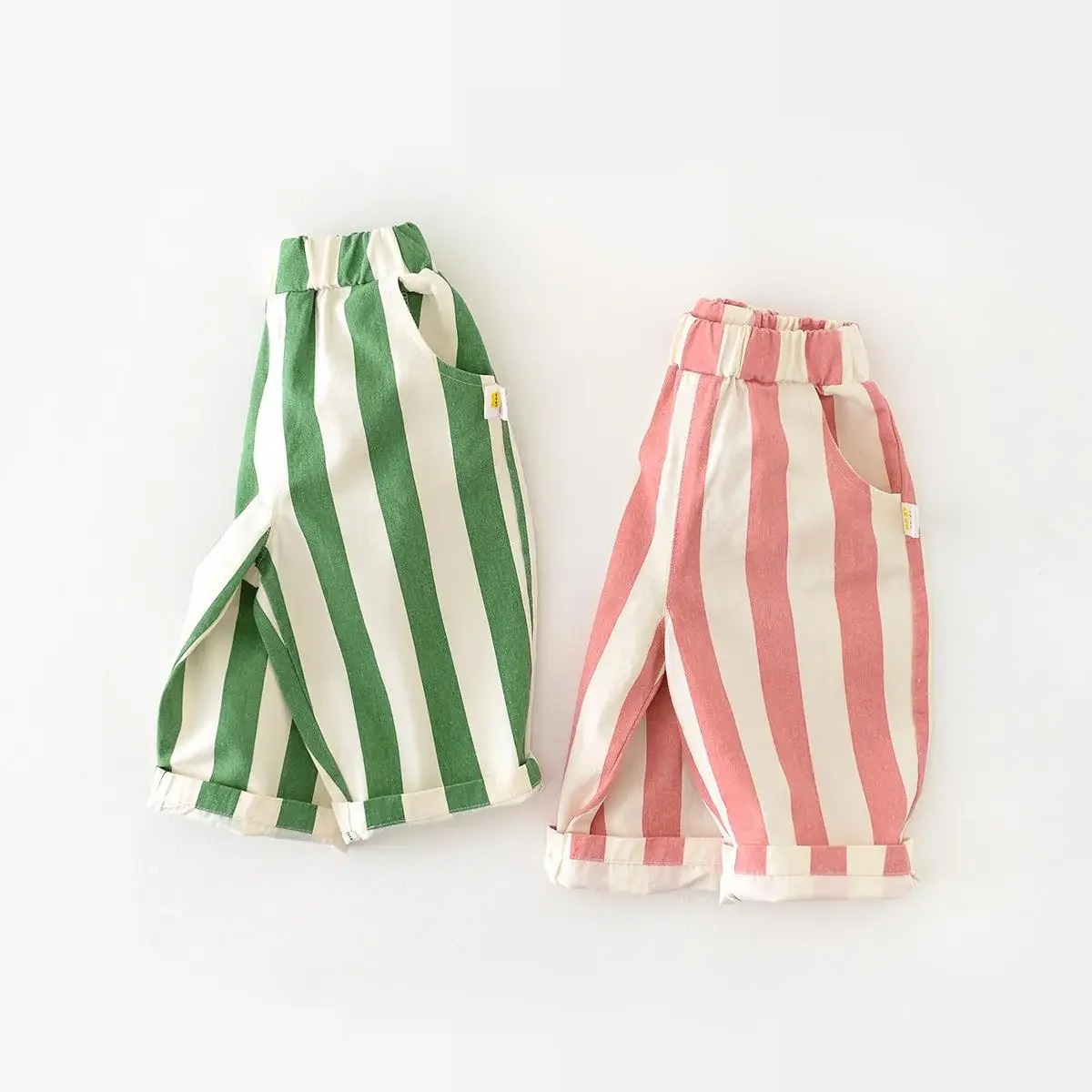 2024 Spring Boy Girl Children Loose Strped Casual Pants Baby Pockets Fashion Pants Kid Outdoor