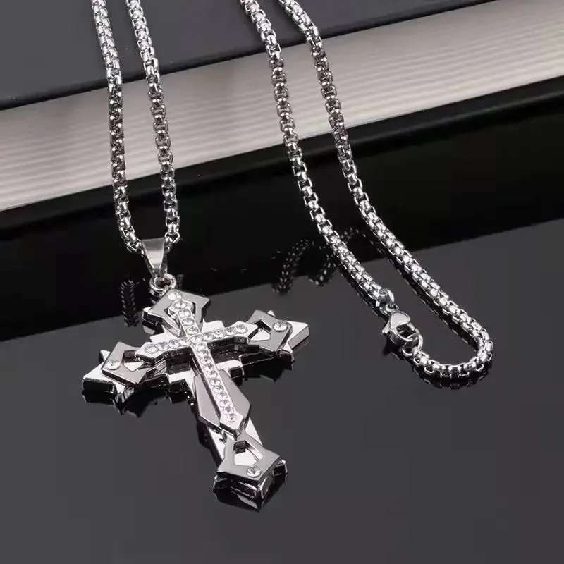 High Quality Cross Titanium Steel Non Fading Necklace,Domineering and Trendy Men's hip-hop Pendant