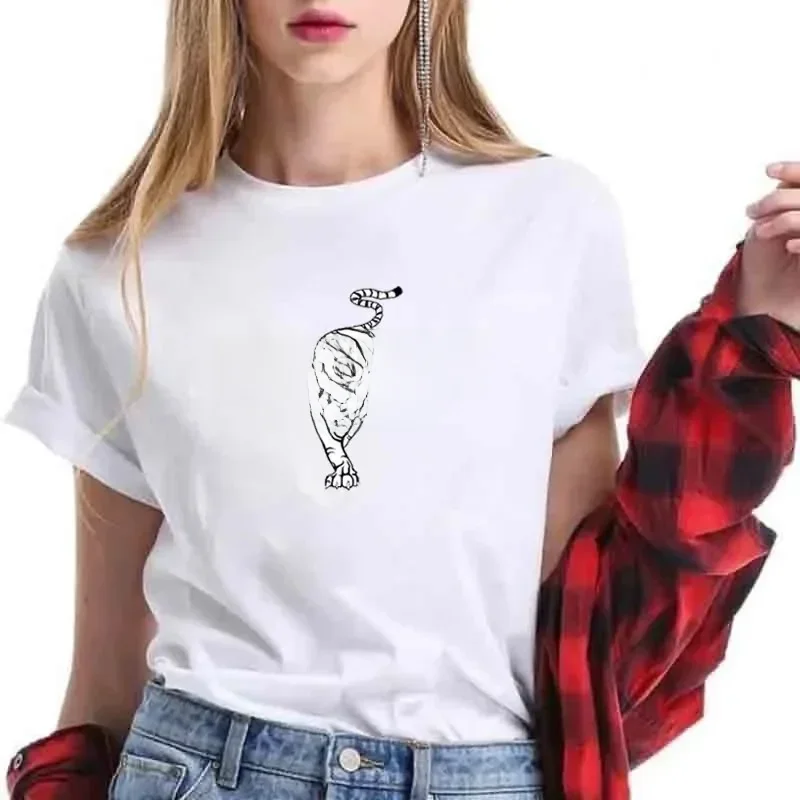 New Women's T-shirt Summer Cotton Tiger Pattern Cotton Short Sleeved Women's T-shirt Casual Wear