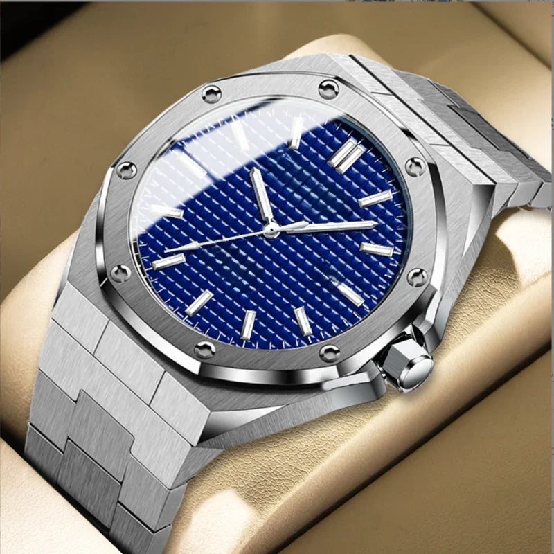 Fashionable MEN'S Watch Alloy Strap with Octagonal Screw Decorative Ring Quartz Movement High End
