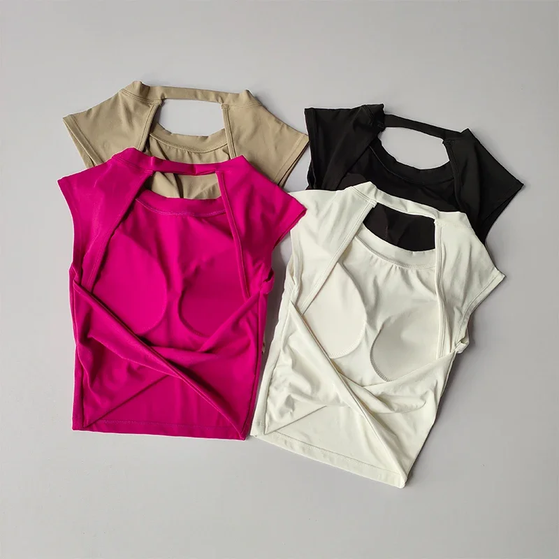 Sexy Short Backless Fixed Chest Pad Sports T-shirt Vest Women's Tight Fitting Quick Drying Slimming