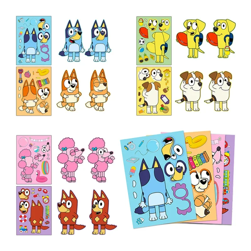 6/12pcs Bluey Stickers Bingo Cartoon Puzzle Stickers Cute Anime Kawaii Children Diy Color Handbook