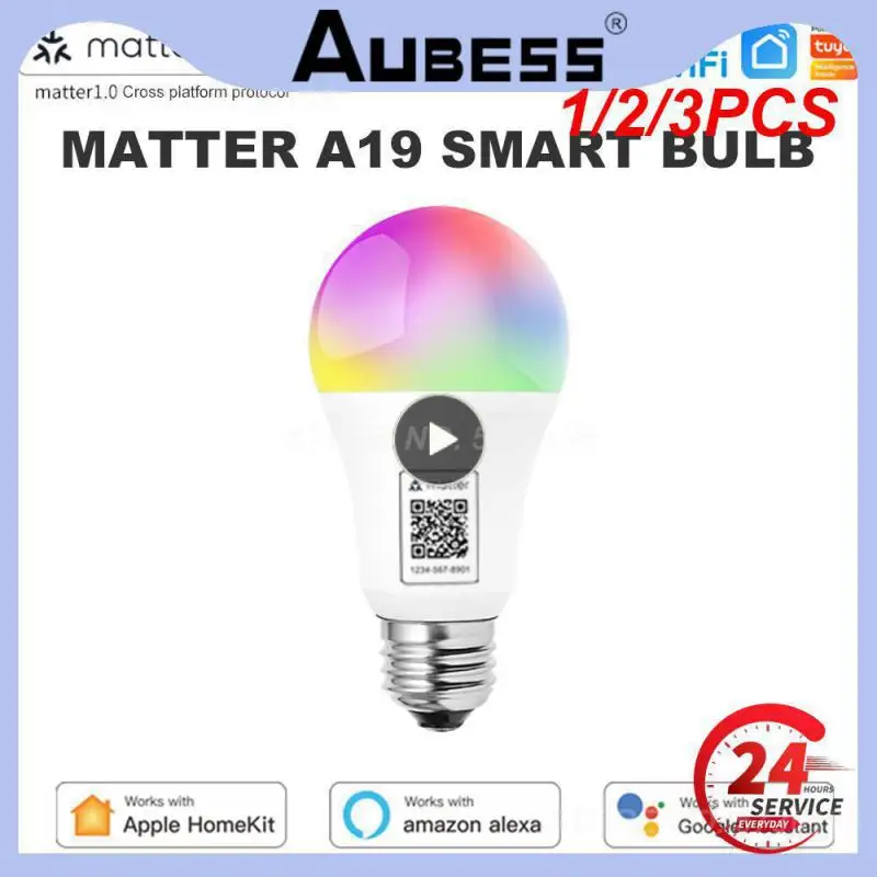 1/2/3PCS Matter A19 WiFI Smart Light Bulbs RGB CW 9W Led Lamp Smart Home Support Siri For Homekit Home Alexa For Home