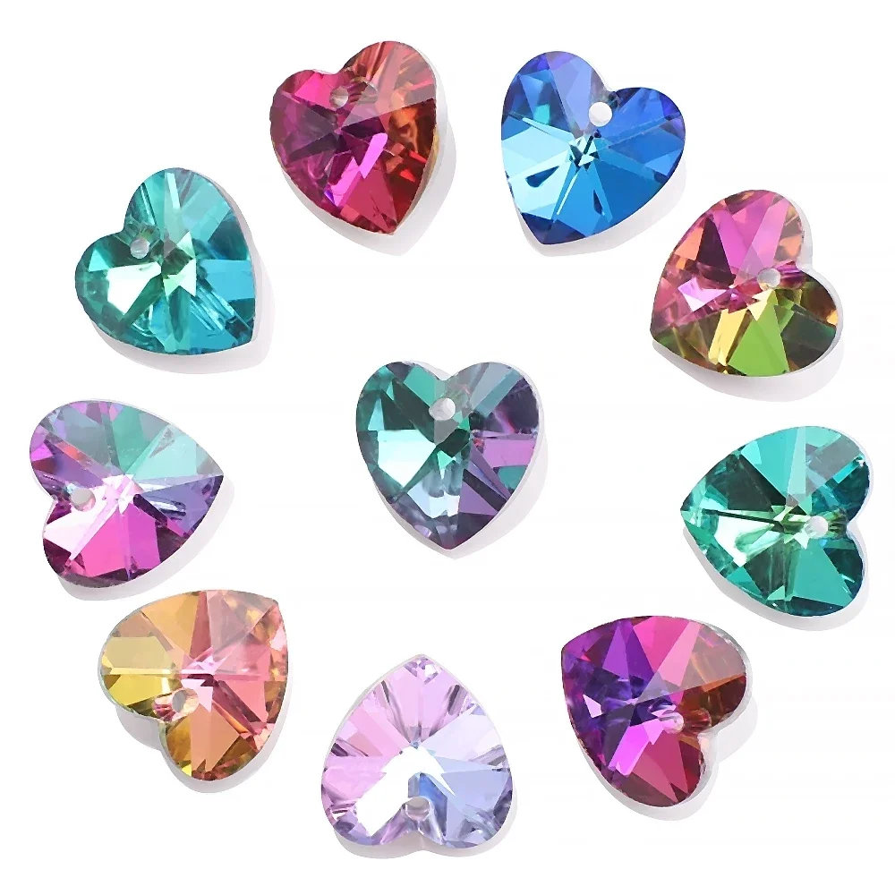 10/14/18mm Love Heart Pendants Austria Glass Beads Charms Gems Crystal for Fashion Women DIY