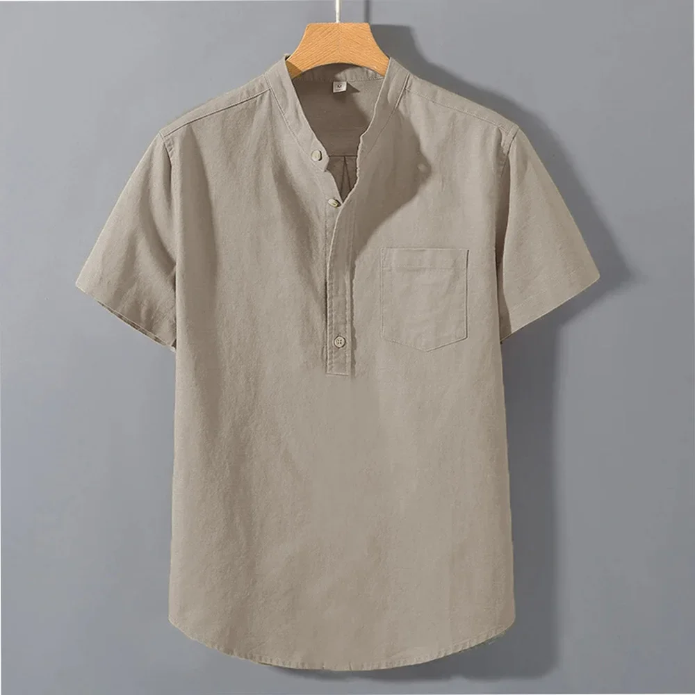 Men's Summer Short Sleeve Solid Color T-shirt Pocket Design Button Shirts Daily High Street Wear