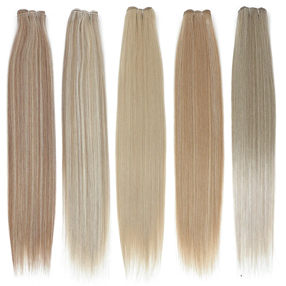 Bio Straight Hair Bundles Extensions Smooth Ombre Brown  Hair Weaving  Synthetic Straight Hair